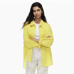 Wilfred Free Aritzia Relaxed Button-Up Oversized Shirt Bright Yellow Size XXS
